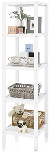 SMIBUY Badezimmer-Aufbewahrungsregal, 5 Ebenen, Bambusregal, Organizer, multifunktionales Regal für Wohnzimmer, Schlafzimmer, Küche (weiß)
