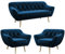 MKS MEBLE Sofa Blau - Moderne Sofa Set 3+1+1 - Skandinavische Deko Polstersofa - Pirs Zwei Sessles und Loungesofa - Fünf Personen Dunkelblau