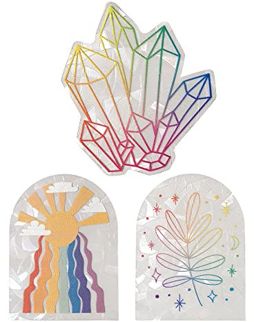 FBBULES 3 Stück Prisma Fensteraufkleber Regenbogen Fensterfolie Suncatcher Sticker Glastüren Aufkleber Fensterbilder Für Badezimmer Schlafzimmer Wohnzimmer Fensterglas Spiegel Dekoration