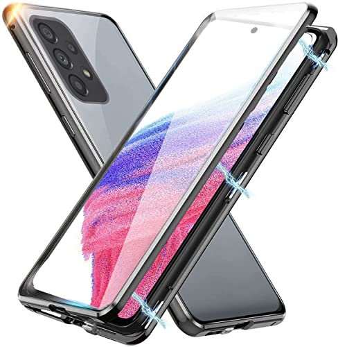 MIMGOAL Ganzkörper Hülle für Samsung Galaxy A53 5G, Magnetische Handyhülle 360 Grad Full Body [Vorne hinten Gehärtetes Glas] Schutzhülle Einteiliges Ultra Dünn Transparente Case Cover,Schwarz