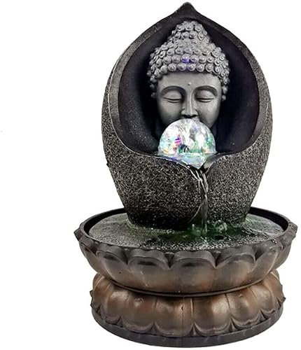 Home office Buddha waterscape Feng Shui Ornament with LED fountain 4 colors resin Buddha decor lotus running water Indoor fountain