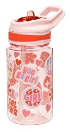 Pearhead Girl Power Kids Water Bottle for School, Spill Proof, Tritan Flip Straw 16oz, BPA Free and Dishwasher Safe, Travel and Sports Tumbler, School Supplies, Pink