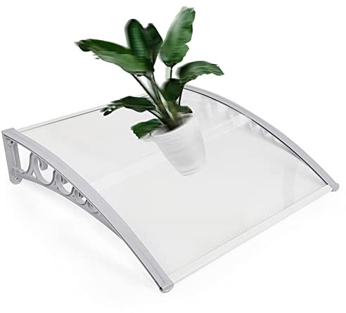 YIMING Auvent de Porte d'entrée, Longueur 100 cm (39,37''), Marquise de Porte et Fenêtres, Auvent de fenêtre en Polycarbonat, UV Protection, Pluie et Neige Protection (Gris-Blanc, 60×100×19 cm)