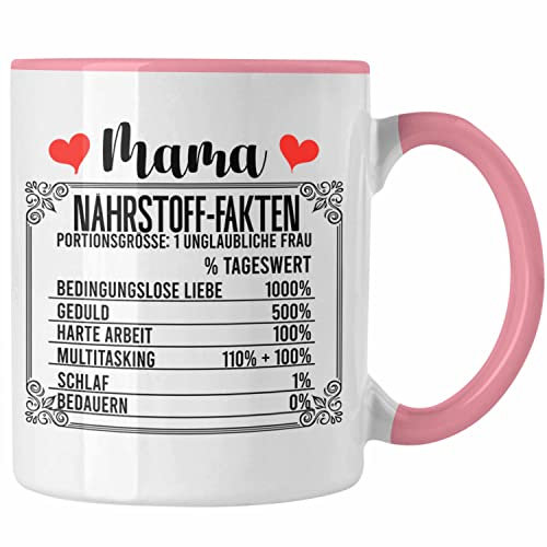 Trendation - Mutter Tasse Geschenk zum Muttertag Mama Nährstoff Fakten Geschenkidee (Rosa)