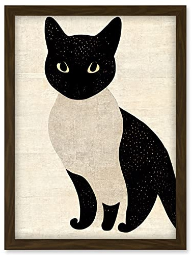 Doppelganger33 LTD Woodblock Cute Black And White Cat Japanese Ukiyo-e Artwork Framed Wall Art Print A4