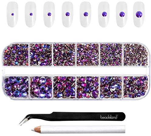 Beadsland Strasssteine für Makeup,8 Größen 2500pcs Kristall flache Rückseite Strasssteine Gesicht Edelsteine für Nägel Handwerk mit Pinzette und Wachsstift,Purple Velvet,SS4-SS30