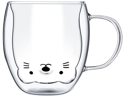 Xzeemo Tasse en verre double couche (Katze)