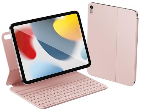 HOU Tastatur Case für iPad 10. Generation, Einstellbarem Winkel, Smart Keyboard Folio und magnetischem Laden - Kompatibel mit dem iPad 10. Generation 10.9 2022 Rosa QWERTZ Deutsches Layout