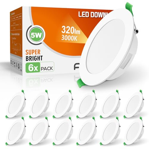ALUSSO LED Einbaustrahler 5W Ultra Flach 30mm, Warmweiß 3000K LED Spots 230V, 320LM IP44 Bad LED Einbauleuchten, LED Deckenspots Lochmaß 75-85mm Einbauspots für Badezimmer Wohnzimmer Küche, 12er Set