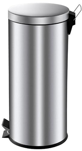 PROREGAL Runder Tretabfallsammler mit herausnehmbaren Kunststoff-Inneneimer | 30 Liter, HxBxT 64x30x33cm | Edelstahl