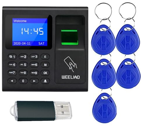 WEELIAO Zeiterfassungsmaschine Fingerabdruck-Passwort Uhr für Mitarbeiter mit Fingerscan, RFID und PIN-Stanzung in einem (F30 9 cm B x 8,9 cm H)