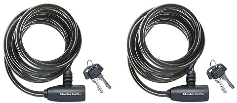 MASTER LOCK Cable Antivol Vélo [1,8 m Câble] [Clé] [Extérieur] 8126EURDPRO - Idéal pour Vélo, Vélo Electrique, Skateboard, Poussettes, Tondeuses et autres Equipements (Lot de 2)