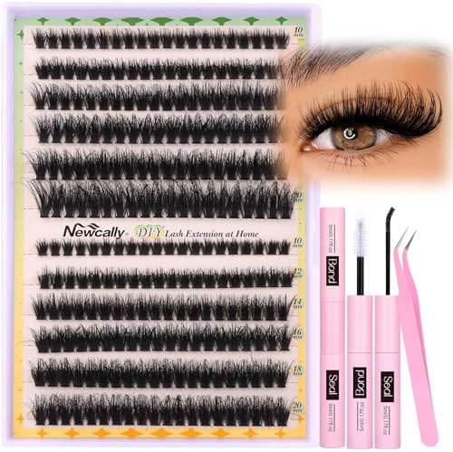 Fluffy Cluster Lashes Kit Individual Eyelashes 240 Pcs Wispy Eyelash Extension Kit 10-20MM D Curl DIY Lash Extension Kit 80D with Lash Bond and Seal Tweezers (70D+80D) by Newcally