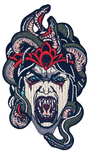ZEGIN The Roaring Medusa Patch Embroidered Applique Badge Iron On Sew On Emblem, 2.4 * 4 Inches