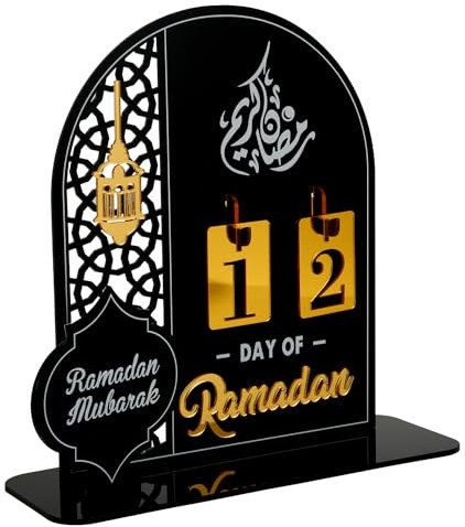 Ramadan Countdown Kalender, Acryl Eid Ramadan Mubarak Advent Countdown Kalender Handwerksverzierung Eid Kalender dekorationen für Home Kids Gifts (Schwarz)