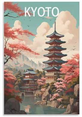 PuPLuM Kyoto Japanisches Vintage-Reiseposter, Querformat, 20 x 30 cm, Leinwand-Kunst-Poster für Wohnzimmer, Dekoration, Gemälde für Heimdekoration