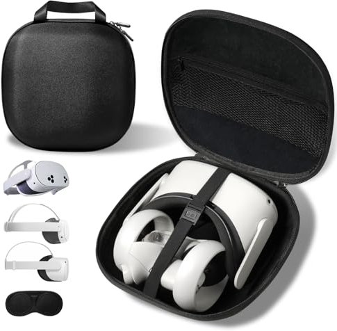 sarlar Kompakte Hartschalen-Tragetasche und integrierter Objektivschutz, kompatibel mit Meta Quest 3S/Quest 3/Quest 2/Apple Vision Pro Zubehör, leicht und tragbar für Reisen und Zuhause