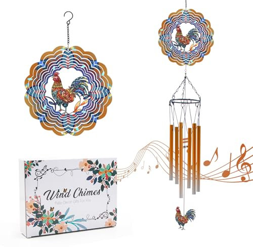 Windspiel mit Hahn Wind Spinner, Huhn Geschenke für Männer, Frauen, Ruhestand, Lehrer, Eltern - Outdoor Hanging Decor Clearance für Garten, Terrasse, Hinterhof oder Veranda