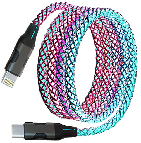 KINDRM LED iPhone Fast Charger, [Apple MFi Certified] RGB Colorful Gradual Light 5ft USB C to Lightning Charger Cable Type C Fast Charging Data Cord for iPhone 14 13 12 11 Pro Max XR XS X 8 Plus More
