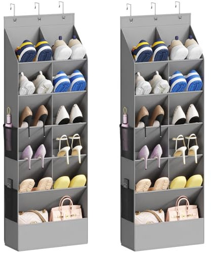 Lifewit Over the Door Shoe Organizers, 2 Pack Hanging Shoe Rack with 11 Pockets, 5 Layers Shoe Holder for Closet Door Storage Includes Boots, Toys, Water Bottles, Daily Necessities, 78L, Grey