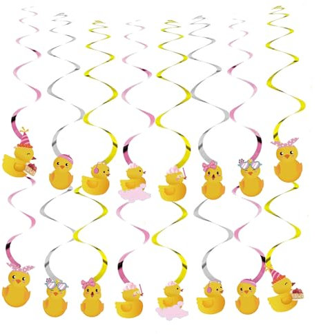 32pcs Pink Ducky Party Decorations Baby Shower Flag Birthday Party Hanging Decor Home Party Decoration Duck Hanging Swirls Gender Reveal Party Supplies