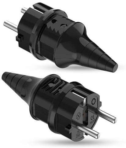 Aplimln Enchufe Schuko, 2 Piezas Enchufe macho, 250V 16A Enchufe de Contacto Protector para Exteriores, IP44 Enchufe Hermético para Cables de 6-16 mm