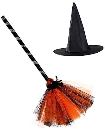 VICASKY 2 Juegos De Sombrero Escoba Sombrero De Bruja Kit De Escoba Pequeño Sombrero De Bruja Sombrero De Bruja Para Niños Sombrero De Halloween Bruja Decoraciones De Halloween Aire