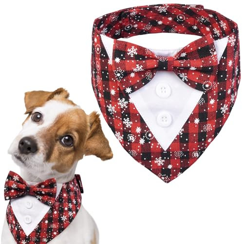 FUAMEY Hunde-Smoking – formelles Hundehalstuch mit Fliege, verstellbare Haustierparty und Hochzeitskleidung, Valentinstag, Cosplay, Schneeflocke