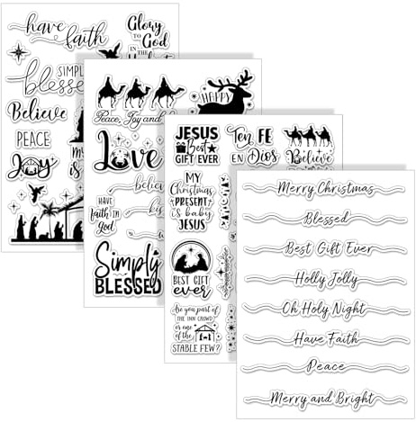 Whaline Transparente Weihnachtsstempel für Weihnachten, Grußworte, Weihnachtskrippe, Silikon, transparent, Heilige Nacht, Stempel für Weihnachten, Basteln, Kartenherstellung, Scrapbooking, Prägung