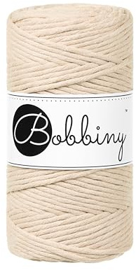 BOBBINY 3mm Makramee Garn Regular 100m weiches Baumwollgarn für DIY & Deko, Farbe:Warm Beige