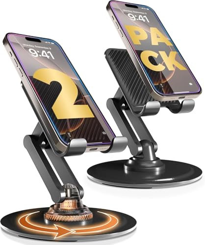 COOPER 360° Stand - Soporte Ajustable para Celular de Escritorio - 2 Piezas | Soporte móvil rotatorio 360°, ángulos múltiples, Base metálica, Plegable, portátil | Soporte de Oficina (Negro Brillante)