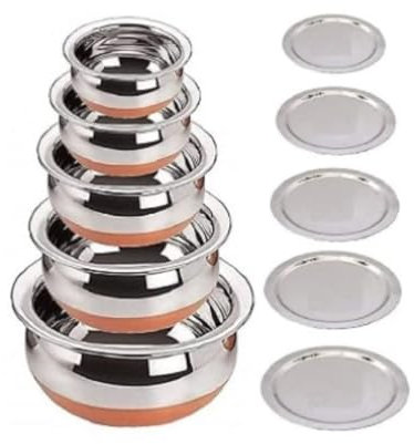 Lalit Kishori Jewellary Hub, set combinato Handi con fondo in rame, in acciaio inox, set di pentole con coperchio, 0,5, 0,75, 1500, 1000 e 2000 litri