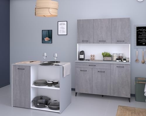 Parisot Küchenbuffet-Set Malice 4 Weiß/Beton Optik hell