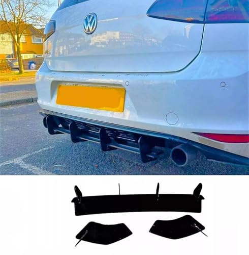 For Auto Perfectionists UK Rear Blade Style Diffuser and Side Splitters Compatible With VW Golf GTI MK7 2013-2016 ABS Gloss Black