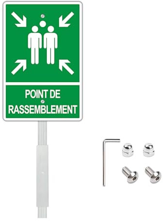 Panneau Point de Rassemblement avec Piquet Extérieur et Intérieur 20x30cm Panneau de Sécurité en Aluminium Imperméable et Pré percé pour une installation facile