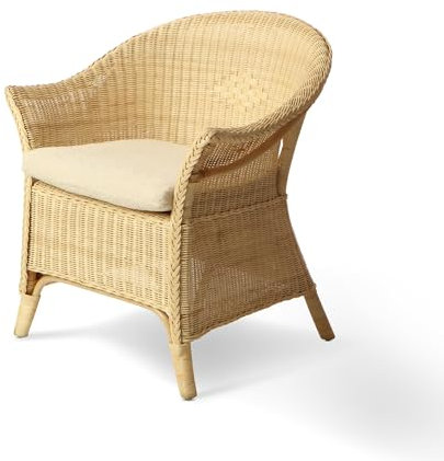 Desser Indoor Adults Wicker King Size Loom Chair in Natural with Cloud Cushion – Fully Assembled Natural Cane – Dimensions: H84cm x W72cm x D65cm, Floor to Seat 51cm