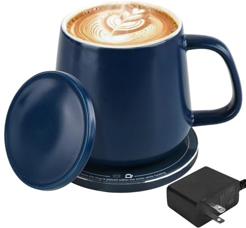 USBERG Self Heating Ceramic Coffee Mug, 4H Smart Heating Cup, Auto Shut Off Warming Cup, with 15W Wireless Charger, Proof Hot Coffee Mug