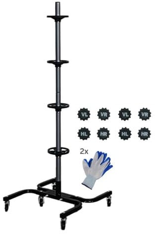 PROREGAL Arbre de Rangement pour Jantes Mobile CARRERO XL | HxLxP 138x54x50cm | jusqu'à 4 pneus | Noir | Support de pneus, Mobile
