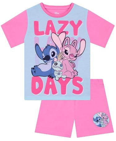 Disney Pyjama Lilo Et Stitch, Pyjama Fille Mignon Stitch, Manches Courtes, Pyjamas D’Été pour Enfants, Rose 9-10 Ans