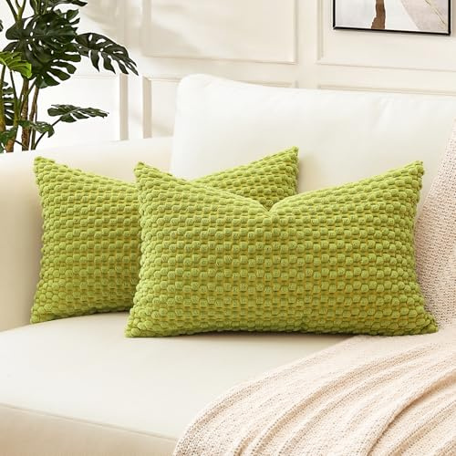 Artscope Kissenbezug Kordsamt Cord Körnig Zierkissenbezug 40x60 cm Geometrische Kissenhüllen Weiche Sofakissen Couchkissen für Sofa Schlafzimmer Wohnzimmer Büro Zuhause Dekorative 2er Set, Apfelgrün