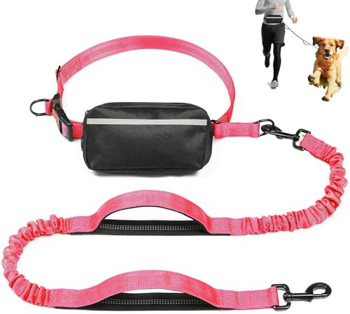 Miawtro Joggingleine Hunde, 130–173 cm Verstellbare Bauchgurt Hundeleine, Joggingleine Hunde mit Bauchgurt Abnehmbar, Laufleine für Hund für Mittelgroße und Große Hundes (Rosa)