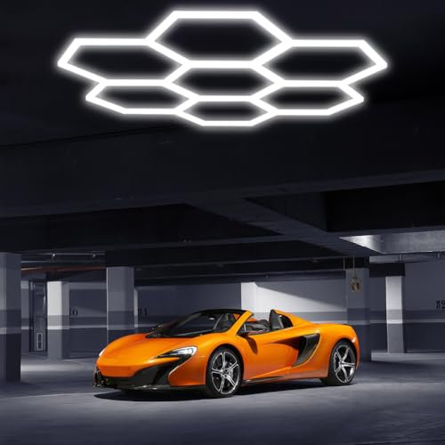 Jatwefiv Hexagon LED Garage Licht 210W 6500K Superhell - Verknüpfbare Werkstatt Beleuchtung mit PVC Abdeckung für Garage, Keller, Autopflege,A
