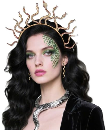 BACH AND BOOZY Medusa Kopfbedeckung Medusa Krone Schlange Stirnband Medusa Kostüm Zubehör Halloween Weihnachten Party Kostüm Zubehör