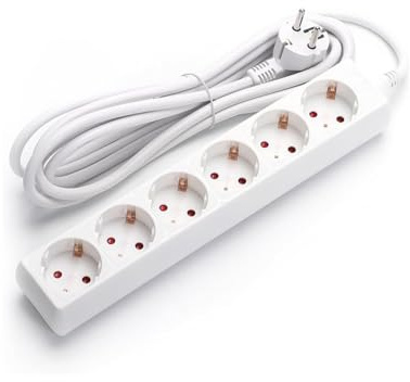 Steckdosenleiste - 6-Fach Steckdosenleiste ohne Schalter, 5 m lang, 3G, Kabel 1,5 mm², weiß, ideal für mehrere elektrische Anschlüsse.