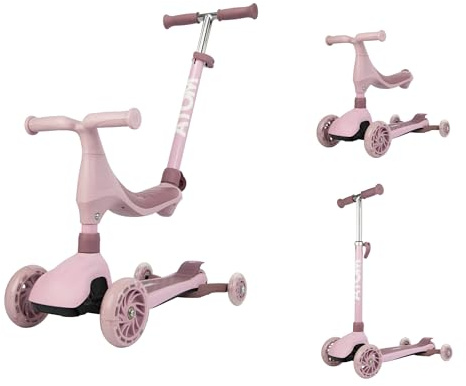 ATOM 4-in-1 Evolve Scooter für Kinder, vom Bobble-Bike über Elterngriff-Ride-On über Tilt-to-Steer Move N Groove Scooter bis hin zu Mini-Cruiser, verstellbarer Griff und Sitzhöhe, erhältlich in Pink