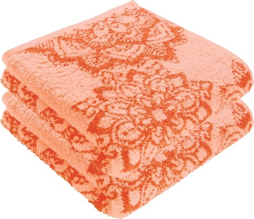 Erwin Müller Duschtuch Mandala 2er-Pack apricot/orange Größe 70x140 cm - besonders flauschig, voluminös, äußerst saugfähig