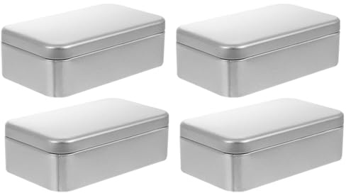 AUTSUPPL Teedose 4 Stück aus Eisen, Versiegelt, Quadratisch, Silber | Tragbare Dose, Kleiner Mattierte Oberfläche, No Leakage, Praktische Aufbewahrung für Lose Blätter