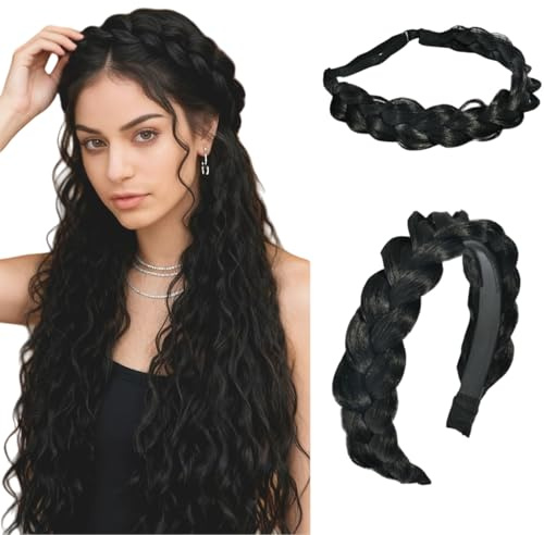Celblisora 2er-Pack Geflochtene Haarbänder für Damen,Handgefertigtes Modisches Flechthaarband mit Zacken Stretch-Haarband für Mädchen,Haaraccessoires für Partys und Festivals