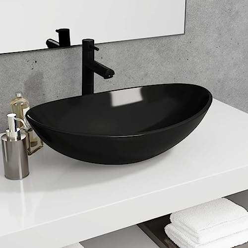 Lavabo suspendu - Lavabo - En verre trempé - 54,5 x 35 x 15,5 cm - Noir - Facile à monter