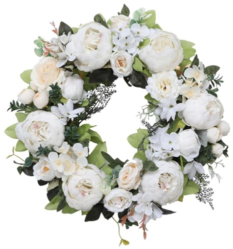 Baoblaze Artificial Peony Wreath Sturdy for Front Door Wreath 18 inch Diameter Wall Hanging Garland Spring Decor Garland Decorative Flower Arrangement for Window Home Door Ornament,Style A